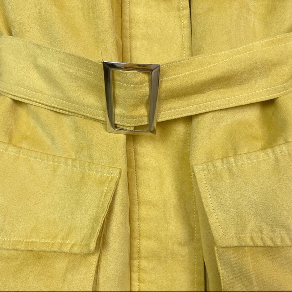 PRETTYLITTLETHING Mustard Yellow Faux Suede Pocket Detail Jacket + Shorts SZ 2 - Picture 7 of 16